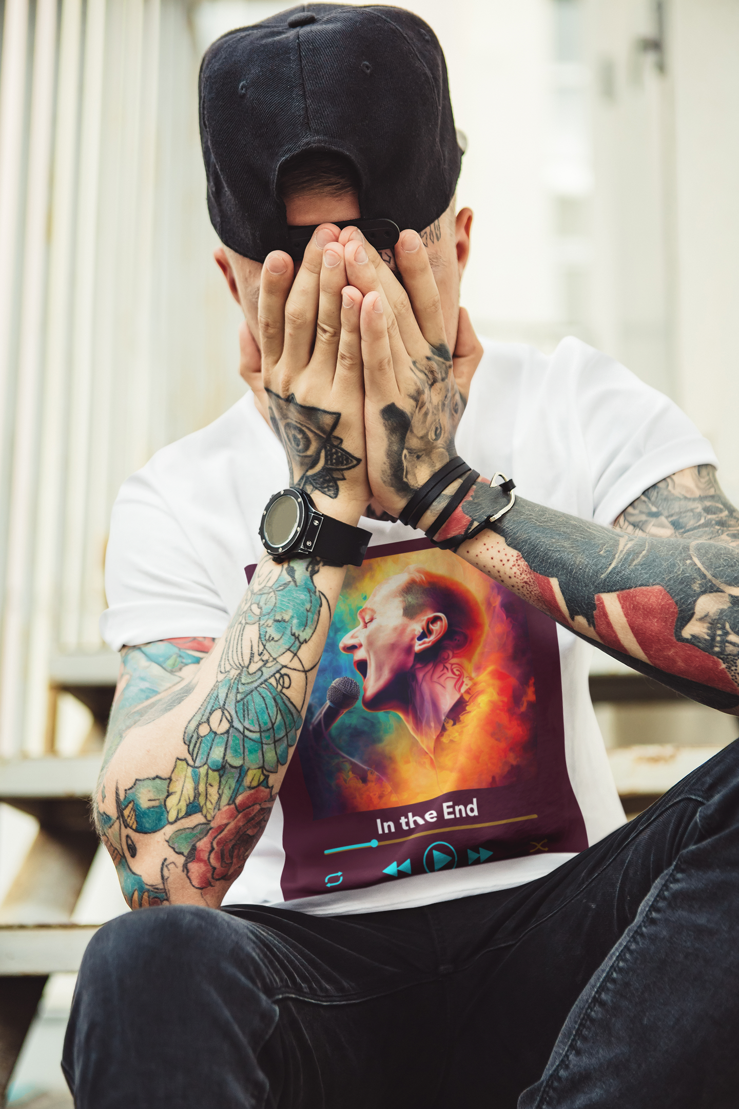 In The End Tribute T-Shirt featuring iconic music inspired artwork